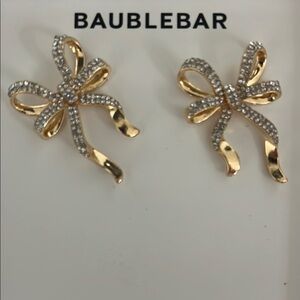 BaubleBar Gold Bow Earrings with Crystal Pave Embellishments